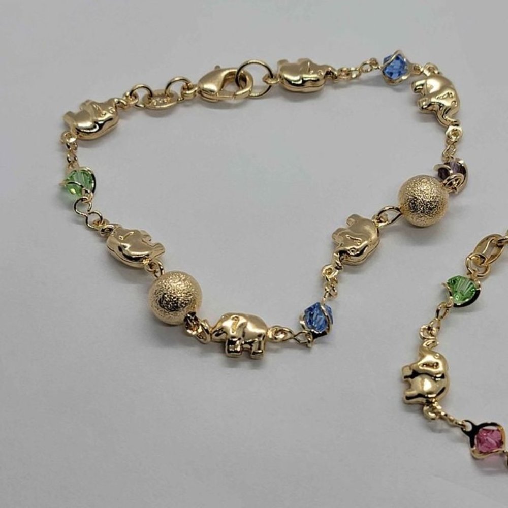 Brand New 5- 6 Elephants with 4 -5 colors gems 2 beaded Bracelet - Picture 2 of 5